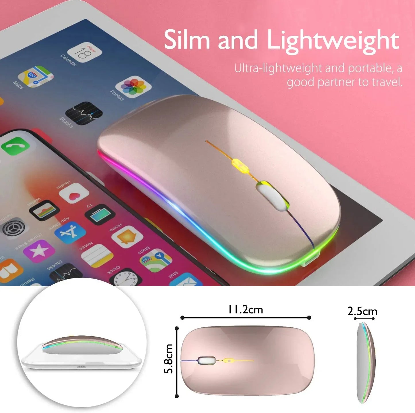 Wireless Mouse Rechargeable Bluetooth5.1 Remote Control 2.4Ghz USB Mouse for Computer Laptop PC Macbook Gaming Mouse Gamer