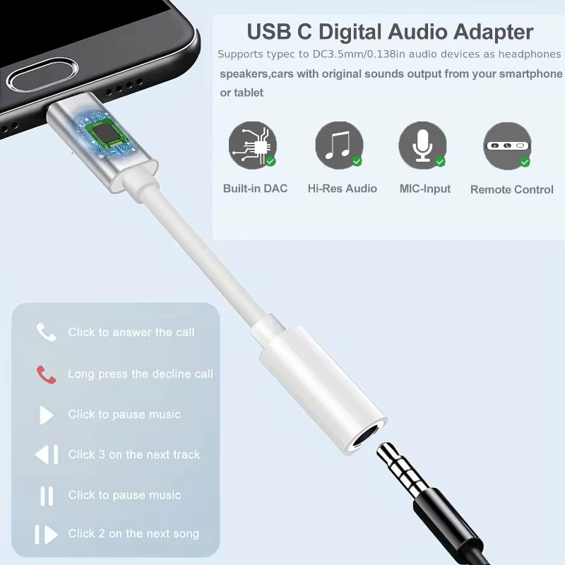 Type C to 3.5Mm Aux Adapter 3 5 Jack Audio Cable for Huawei Xiaomi Redmi POCO Sumsang LG 3.5MM to 8Pin Aux Adputer for Iphone