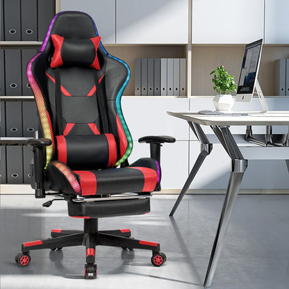 Chaise Gaming Fauteuil De Bureau Hauteur Ajustable Et Dossier Inclinable Repose Pieds Inclus Bleu/Rouge