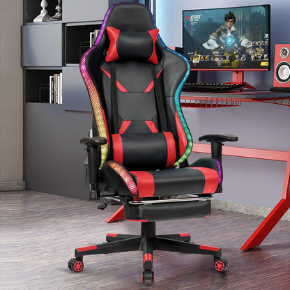 Chaise Gaming Fauteuil De Bureau Hauteur Ajustable Et Dossier Inclinable Repose Pieds Inclus Bleu/Rouge