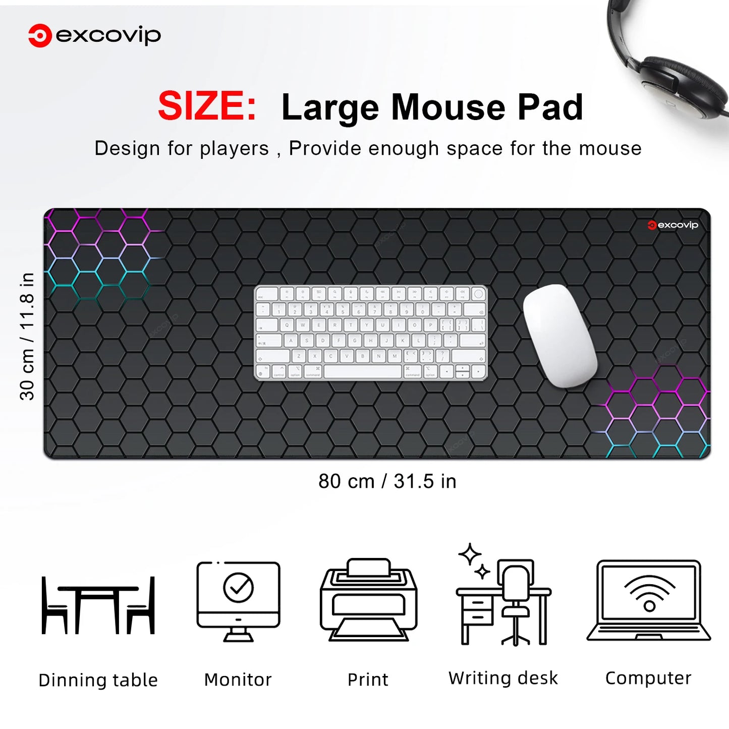 Gaming Mouse Pad Large with Stitched Edge Non-Slip Rubber Base Extended Desk Mat Keyboard Mousepad for Office Home Computer