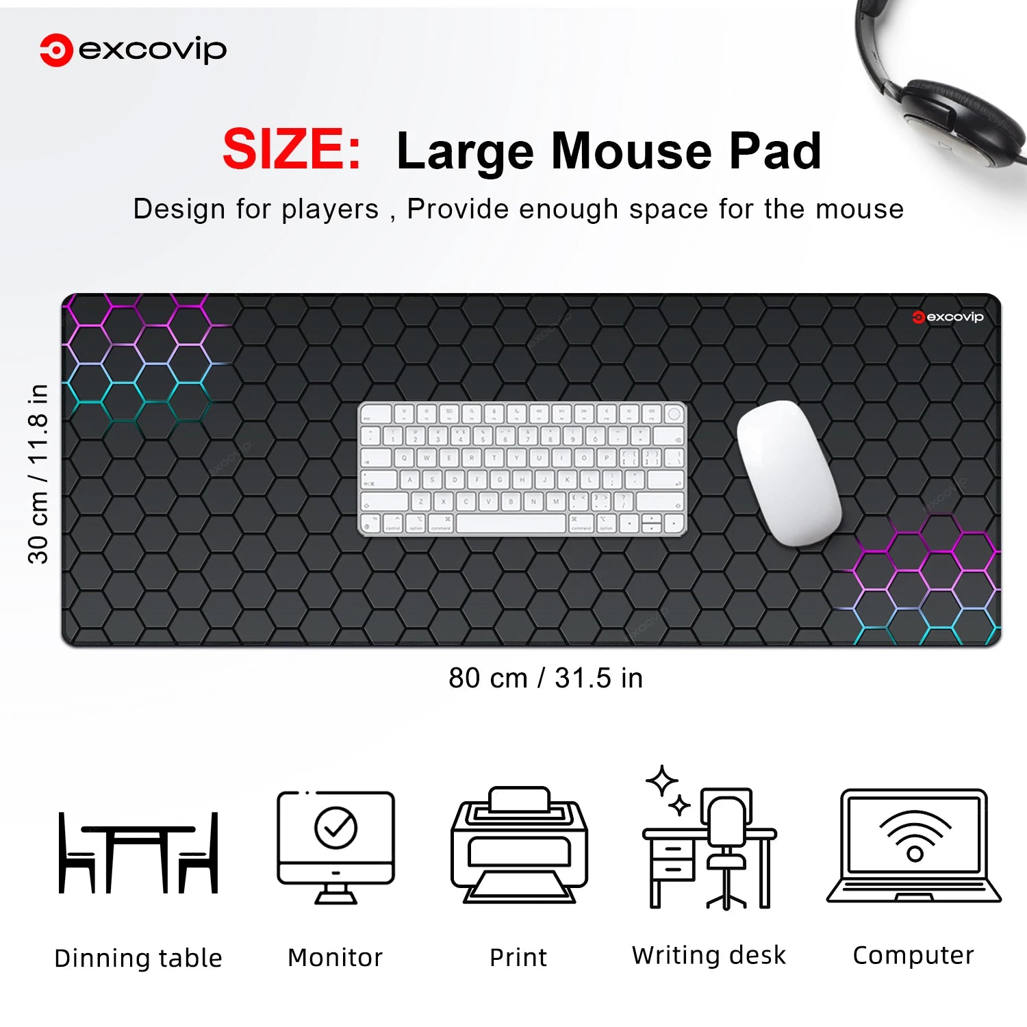 Gaming Mouse Pad Large with Stitched Edge Non-Slip Rubber Base Extended Desk Mat Keyboard Mousepad for Office Home Computer