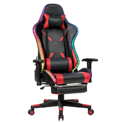Chaise Gaming Fauteuil De Bureau Hauteur Ajustable Et Dossier Inclinable Repose Pieds Inclus Bleu/Rouge